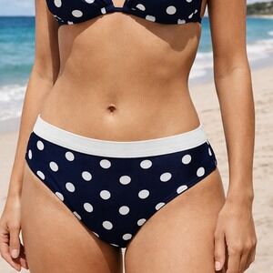 Boden Swimsuit Bottoms Polka Dot Bikini Bottom Navy Blue White Size 10